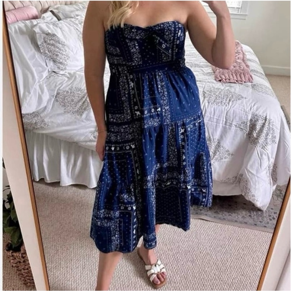 SALE BANDANA PRINT STRAPLESS MIDI DRESS - Picture 7 of 12